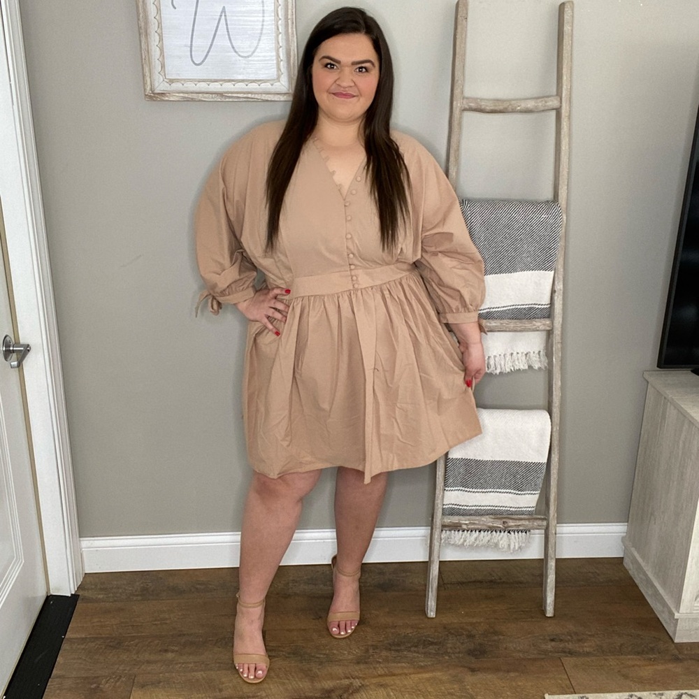 ASOS Size 22 Neutral A Line Long Sleeve Dress